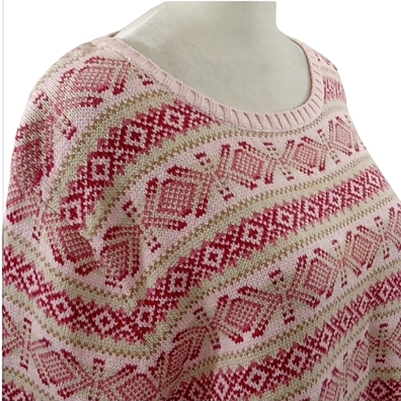 L.L. Bean Vintage Sweater Pink Tan Fair Isle Ribbed Cotton Knit Oversized - Picture 11 of 14